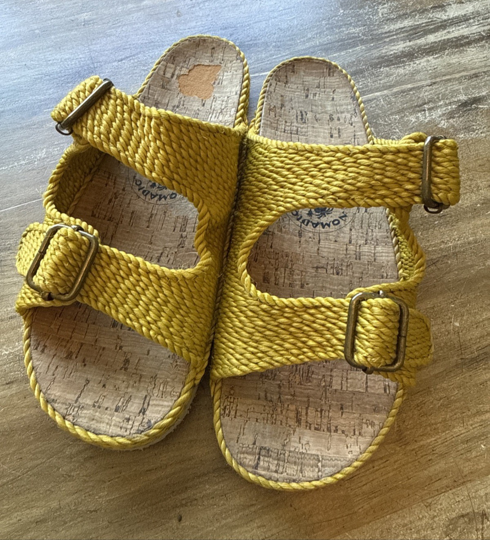 Nomadic State of Mind Yellow Rope Sandals Cork Footbed Women's 8.5-9 NEW Defects